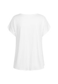 Hvit kortermet skjorte med rundet halsutringning, med løs passform og glatt tekstur, egnet for uformell bruk.