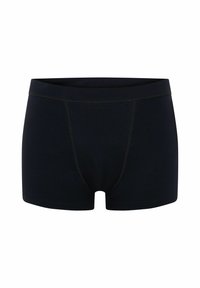 Boxer shorts noirs en tissu doux, avec un design sans couture, une taille élastique et un panneau avant minimaliste sans motifs visibles.
