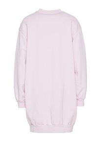 Robe sweat-shirt rose clair à manches longues avec poignets et ourlet côtelés, vue de dos sur fond blanc.