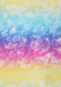 Un arrière-plan dégradé coloré présentant des cœurs superposés en rose, bleu et jaune, avec une texture douce et mélangée et de subtils accents étincelants.