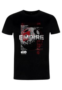 Svart bomull t-shirt med en grafik av Dödsstjärnan och ordet "EMPIRE" i slitna vita och röda bokstäver.
