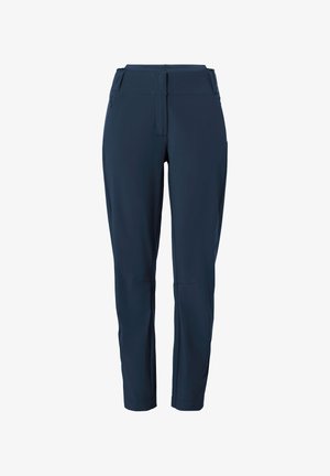 Pantalons de randonnée bleu marine en matériau léger et durable ; dotés d'une taille plate, de deux poches latérales et d'un design de jambe fuselée.