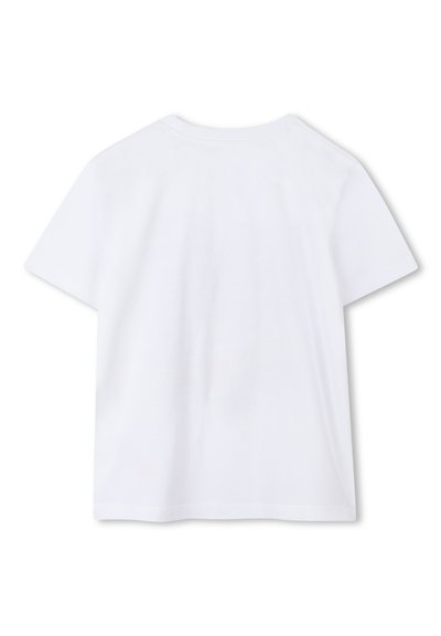 Witte T-shirt met korte mouwen, gemaakt van katoen, met een ronde halslijn en een gladde textuur; eenvoudig ontwerp zonder zichtbare patronen of accenten.