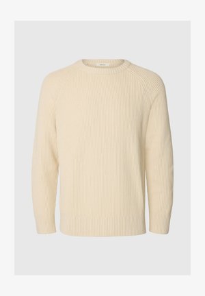 Selected, SLMBRAUN KNIT RIB CREW NECK NOOS - Pullover - birch