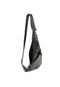 Borsa a tracolla in pelle nera dal design elegante, con tasca con zip, tracolla regolabile e una superficie liscia.