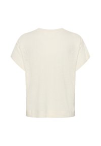 Chemise blanche crème unie à manches courtes, col rond large et coupe ample, vue de dos sur fond blanc.
