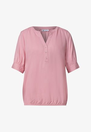 Street One, SHORT-SLEEVE BLOUSE WITH SPLIT NECK AND ELASTIC HEM, jasnoróżowy