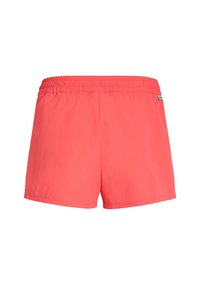 Korallivärvi ujukad, elastse vöökoha, sileda tekstuuri ja ilma taskuteta, minimalistlik disain, sobib veetegevuseks.