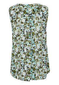 Blusa sin mangas de flores con un patrón en verde, azul y blanco. Confeccionada en tejido ligero, con un corte holgado y un diseño con frente plisado.