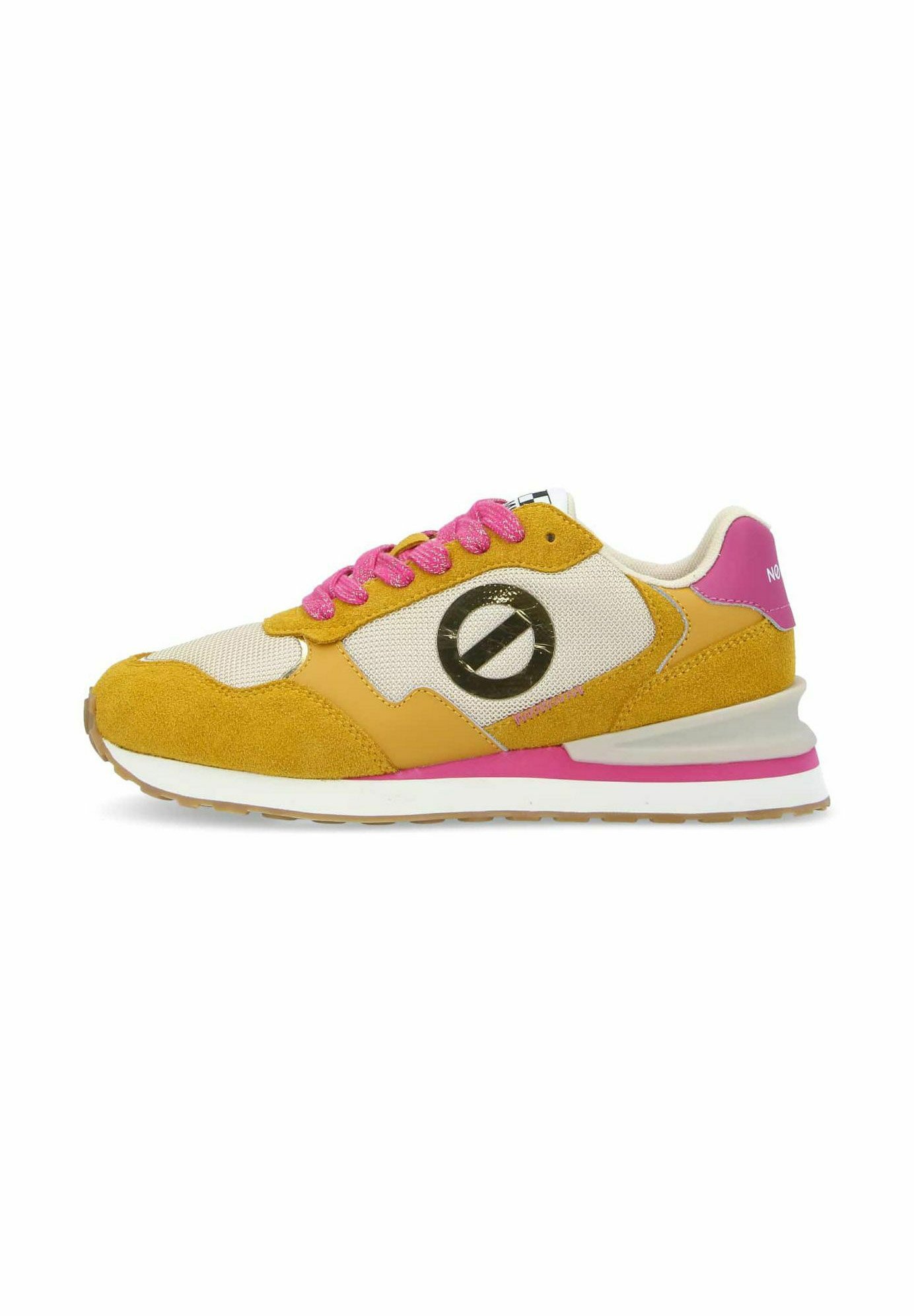 Baskets fille bicolores à scratch et lacets style rétro jaune