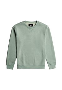 Jasnozielona bluza z okrągłym dekoltem wykonana z miękkiego materiału. Posiada ściągacze na mankietach i dole oraz małe logo na piersi. Gładka faktura.