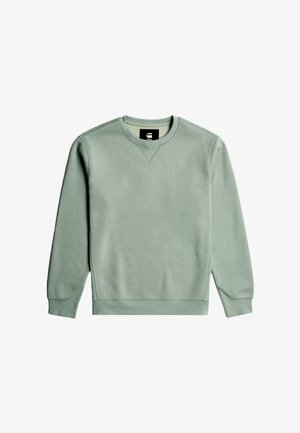 Felpa verde chiaro con scollo rotondo realizzata in tessuto morbido. Presenta polsini e orlo a coste e un piccolo logo sul petto. Tessuto dalla texture liscia.