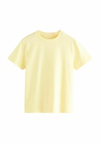 Geel katoenen T-shirt met korte mouwen, ronde hals en een gladde structuur. Eenvoudig ontwerp, geen zichtbare patronen of accenten.