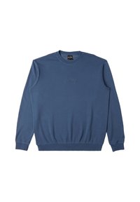 Felpa blu in cotone con polsini e orlo a coste, caratterizzata da un logo ricamato sul petto. Tessuto morbido e design con scollatura a girocollo.