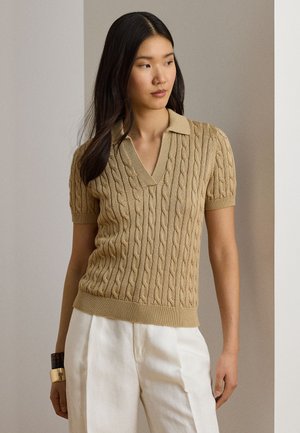 Lauren Ralph Lauren, CABLE COTTON-BLEND SHORT-SLEEVE - Polo - birch tan