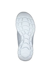 Semelle de sneaker blanche en caoutchouc texturé pour une meilleure adhérence, présentant un motif de traction distinct avec des rainures et des bords arrondis pour le confort.
