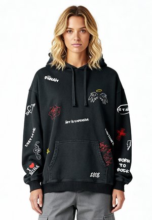 GRAFFITI HEAYVWEIGHT UNISEX OVERSIZED - Felpa con cappuccio - washed black