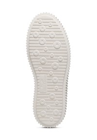 Semelle en caoutchouc blanc avec des motifs circulaires et ovales, des bords texturés et une bordure crantée pour une meilleure adhérence. Logo "Voile Blanche" inclus.