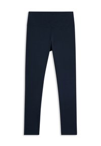 Leggings blu navy realizzati in tessuto elasticizzato, con una vita alta e una texture liscia, progettati per comfort e flessibilità.