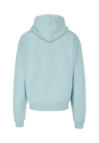 Lys blå, hætte sweatshirt med en afslappet pasform, ribbede manchetter og kant. Blød tekstur med et enkelt design, der ikke har synlige logoer eller mønstre.