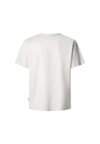 Camiseta de algodón blanca con cuello redondo y mangas cortas, con un corte recto y sin marcas visibles en la parte trasera.