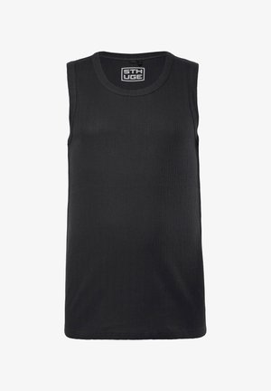 Zwart geribd mouwloos tanktop met ronde hals en STH UGE logolabel aan de binnenkant van de kraag.