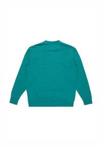 Turkis sweatshirt med rund hals, lange ærmer og ribbede manchetter. Lavet af et glat, blødt stof uden synlige mønstre eller udsmykninger.