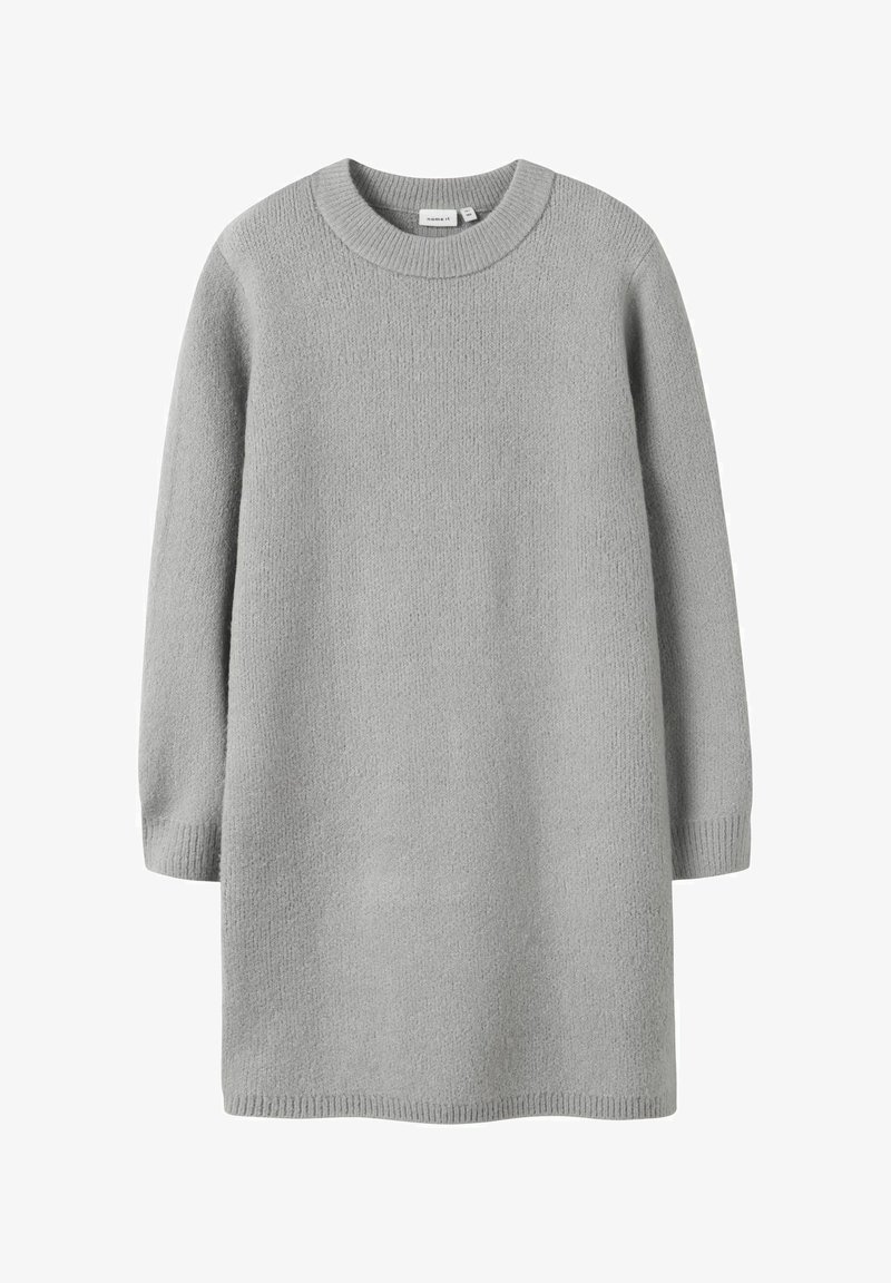 Heledhall hallid knit kleit ümmarguse sülle, pikad varrukad ja tekstuuriga viimistlus. Omab ribakujulisi mansette ja äärist. Lihtne ja sirge siluett.