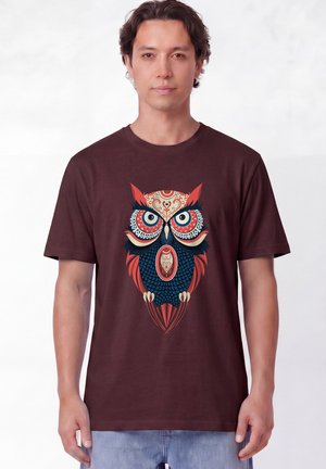 watapparel, COLORFUL OWL UNISEX - Print T-shirt - red brown