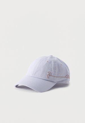Light purple baseball cap with a curved brim and subtle embroidered geometric design on the side.
