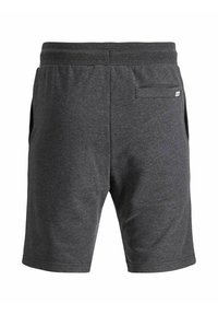 Šedé šortky z bavlněné směsi s elastickým pasem, bočními kapsami a jednou zadní kapsou. Hladká textura, délka po střední stehna.