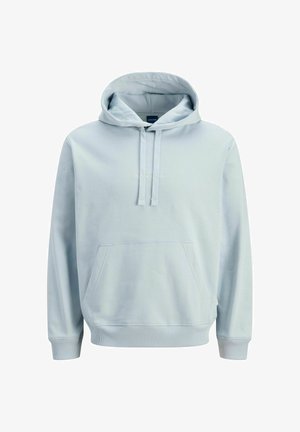 Svetlo modra kapuca iz mehkega materiala, s kenguru žepom, kapuco na vrvico in rebrastimi manšetami ter robom. Preprost vezen slovenskega logotipa.