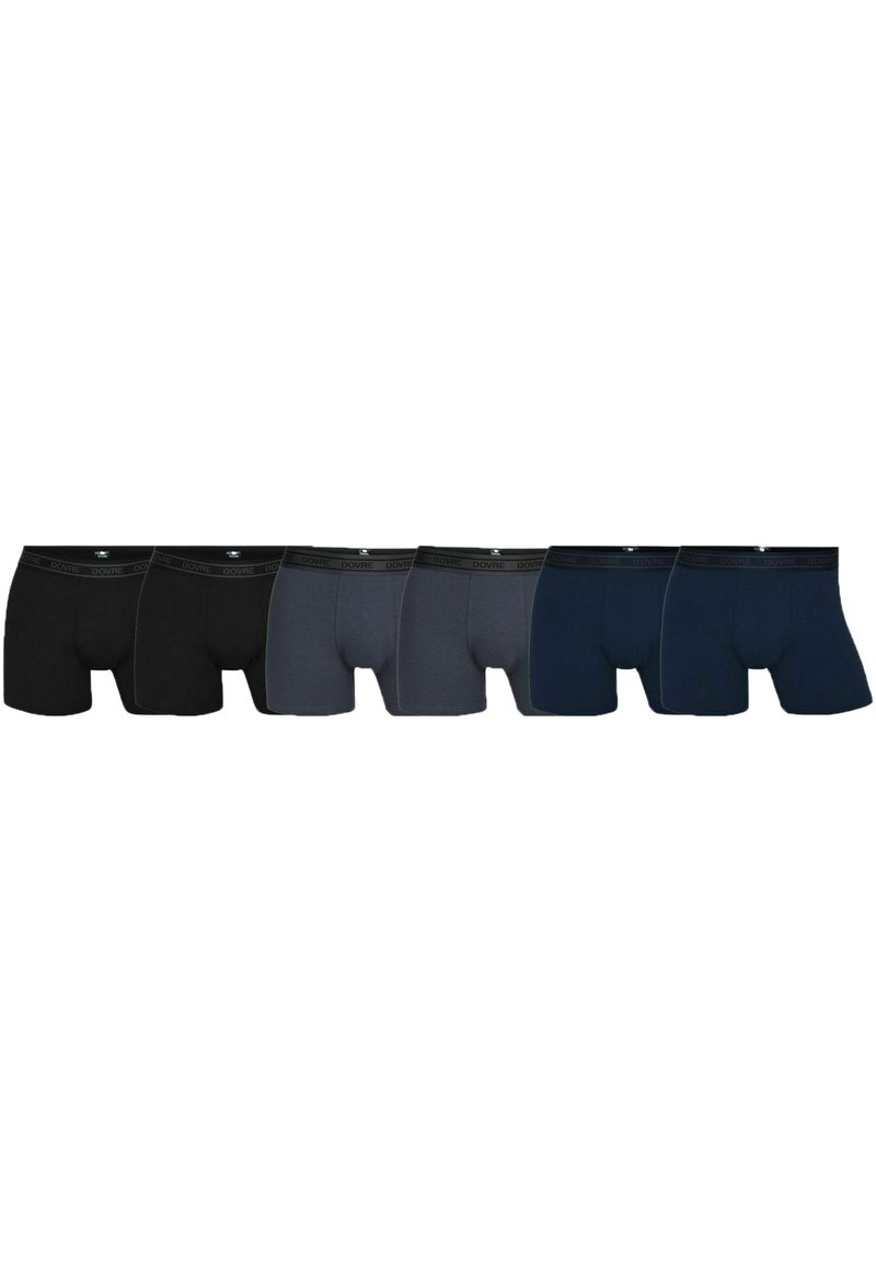 Herre boxer briefs i en pakke med otte, med en farvepalette i sort, mørkegrå og marineblå, samt en elastisk DOVRE linning. Glat bomuldsstof.