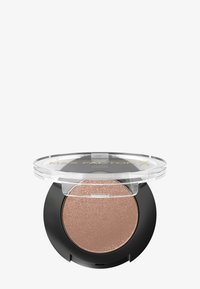 Brown shimmer eyeshadow in a round compact with a clear lid, featuring a black base and the "Max Factor X" logo in gold.