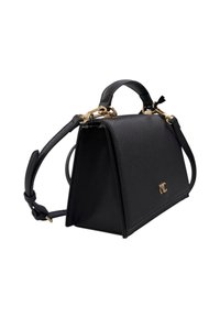 Borsa strutturata nera realizzata in materiale testurizzato, dotata di accessori in tono oro, manico superiore e tracolla regolabile.