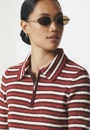 Next, LONG SLEEVE KNIT LOOK ZIP POLO TOP - Poloshirts - red ecru stripe