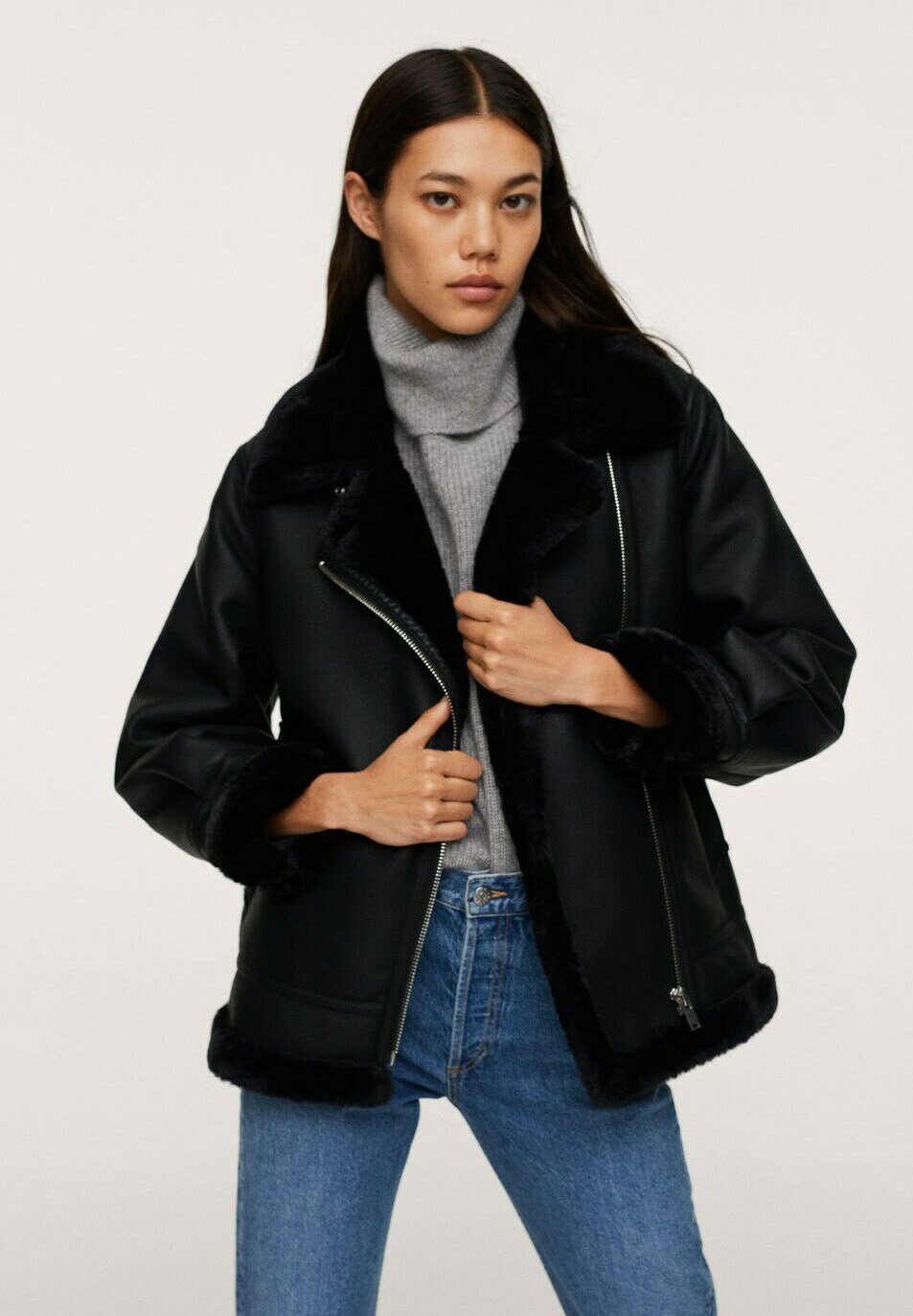 mango oversized leather jacket