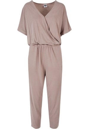 Staubrosa Jumpsuit mit Wickel-Front, kurzen Ärmeln, elastischem Taillenbund und schmal zulaufenden Beinen. Hergestellt aus weichem, leichtem Stoff.