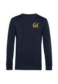 Felpa a maniche lunghe blu navy in cotone, con logo giallo "Cal" e testo "University of California" sul petto.