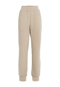 Beige Sweatpants mit einem elastischen Bund, gerippten Bündchen und einem kleinen Logo auf dem linken Oberschenkel. Hergestellt aus weichem, strukturiertem Stoff.