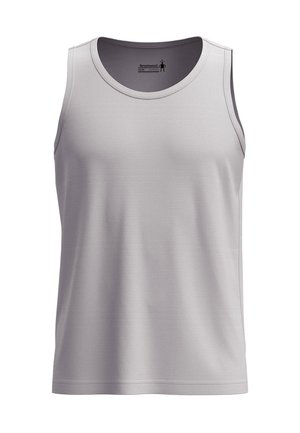 Ljusgrå ärmlös tanktopp med ett strukturerat mönster, rund halsringning och en något lös passform. Tillverkad av ett andningsbart material.