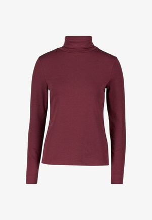 Langärmliges Damenshirt mit Rollkragen in einfarbigem Burgunderrot, figurbetonter Schnitt mit glattem, unifarbenem Stoff.