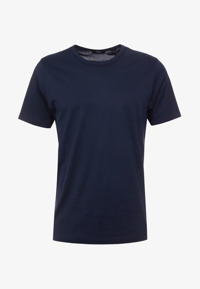 T-shirt en coton bleu marine avec un col rond et des manches courtes. Texture douce et design simple sans motifs ni embellissements.