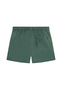 Grønne, letvægts stof shorts med elastisk talje og en baglomme med en rund grommet og logomærke. Rektangulær form.