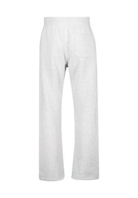 Pantalones de chándal gris claro con cintura elástica y un solo bolsillo trasero, mostrados desde la parte trasera sobre un fondo blanco.