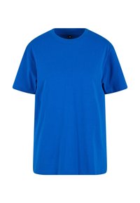 Απλό μπλε κοντομάνικο T-shirt με στρογγυλή λαιμόκοψη σε μεσαίο μέγεθος, εμφανίζεται σε λευκό φόντο.