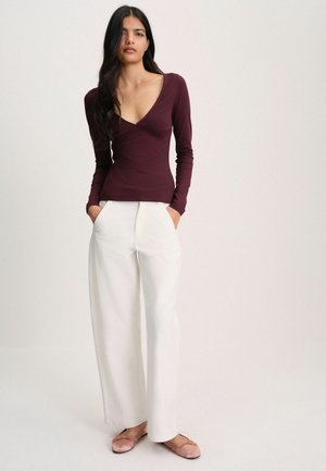 THE SET, 3 PACK V-NECK GATHERED LONG SLEEVE TOPS - Langærmet T-shirt - burgundy red pink white