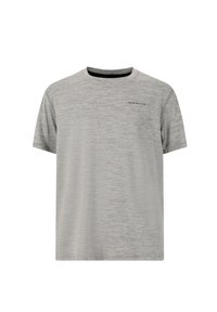 Grå kortärmad T-shirt i mjukt, lätt material. Har en subtil textur och en liten "ENDURANCE"-logotyp på den övre vänstra sidan.