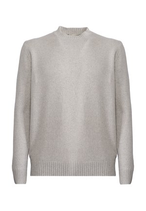 Jasnoszary sweter z okrągłym dekoltem i ściągaczami. Wykonany z miękkiego materiału, charakteryzujący się prostym, klasycznym wzornictwem bez wzorów.