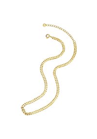 Arany lánc nyaklánc összekapcsolt szemekből, sima felülettel, csattal és állítható hosszúsággal, csillogó textúrával.